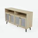 Evans 56 Inch Mid-Century Modern TV Stand with Open Shelves and Cabinets for Living Room, Bedroom