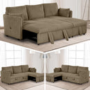 Brown Faux Fur Oversized Convertible Sleeper Sectional Sofa Couch Daybed and Chair Pull Out with 2 Pillows, USB Charging Ports for Living Room
