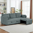Dark Gray Faux Fur Oversized Convertible Sleeper Sectional Sofa Couch Daybed and Chair Pull Out with 2 Pillows, USB Charging Ports for Living Room