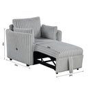 Light Gray Faux Fur Oversized Convertible Sleeper Sectional Sofa Couch Daybed and Chair Pull Out with 2 Pillows, USB Charging Ports for Living Room