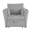 Light Gray Faux Fur Oversized Convertible Sleeper Sectional Sofa Couch Daybed and Chair Pull Out with 2 Pillows, USB Charging Ports for Living Room
