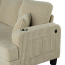 Beige 3 Piece Set Comfy Sofa Couch 3-Seater & Loveseat Sofa with Storage Ottoman with USB