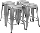 Set of 4 - 24-in. Indoor/Outdoor Backless Stacking Silver Metal Barstools
