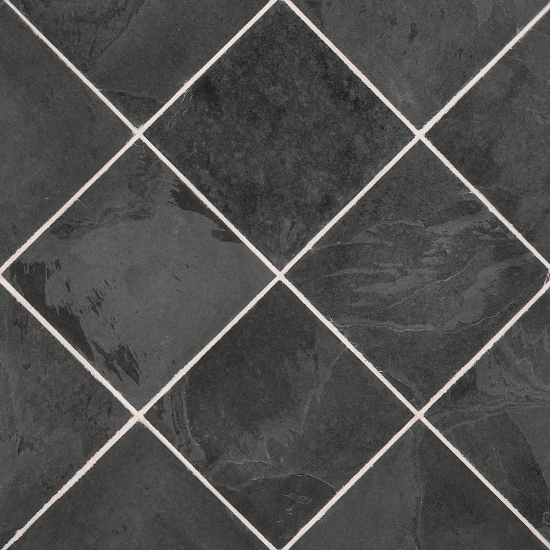 Montauk black 12 in x 12 in gauged slate floor and wall tile SMONBLK1212G product shot angle view