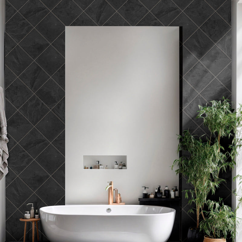 Montauk black 12 in x 12 in gauged slate floor and wall tile SMONBLK1212G product shot bath view