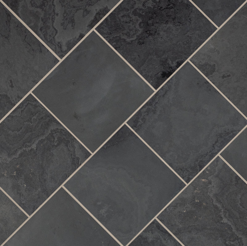 Montauk black 16 in x 16 in honed slate floor and wall tile SMONBLK1212H product shot angle view