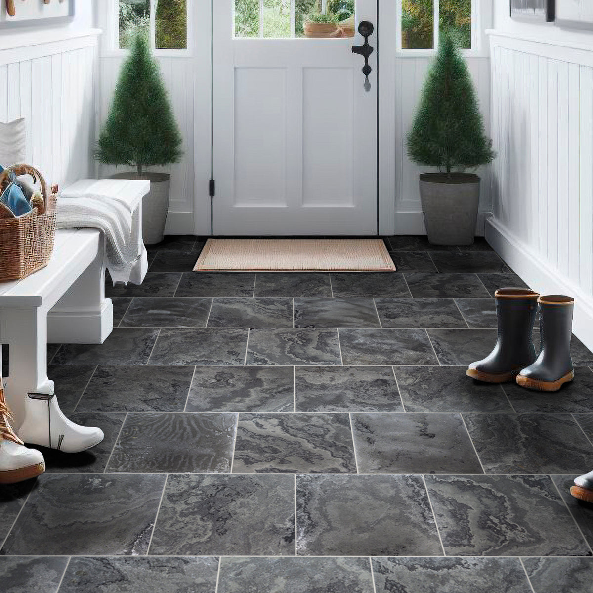 Shop For MSI Montauk Black Honed Slate Floor and Wall Tile, image size:1200x1199