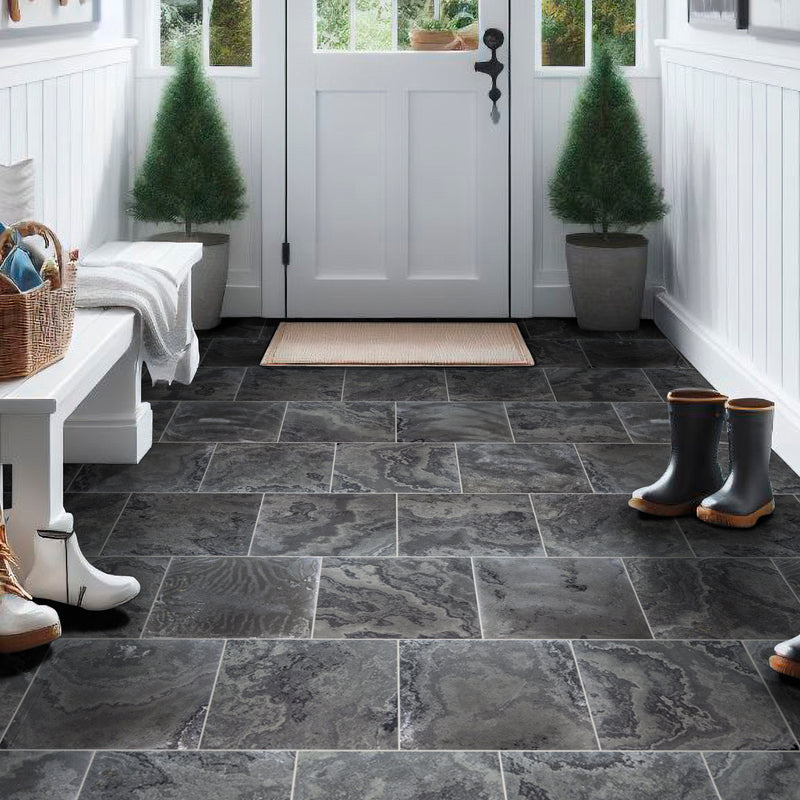 Montauk black 16 in x 16 in honed slate floor and wall tile SMONBLK1212H product shot lobby and rake 2