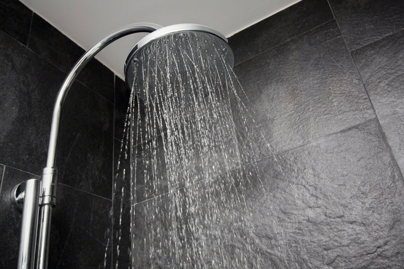 Montauk black 12 in x 24 in gauged slate floor and wall tile SMONBLK1224G product shot outdoor shower view