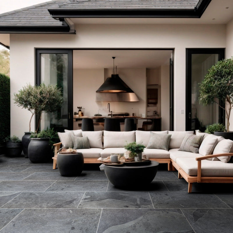 Montauk black 18 in x 36 in gauged slate floor and wall tile SMONBLK1836G product shot outdoor view