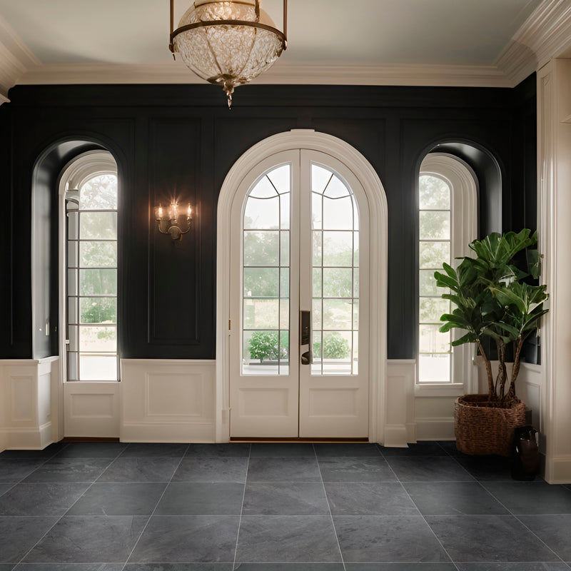 Montauk black 24 in x 24 in gauged slate floor and wall tile SMONBLK2424G product shot door view