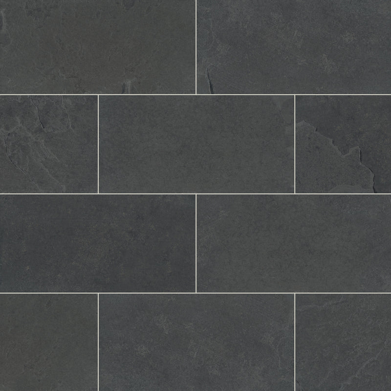 Montauk black 12 in x 12 in gauged slate floor and wall tile SMONBLK1212G product shot top view