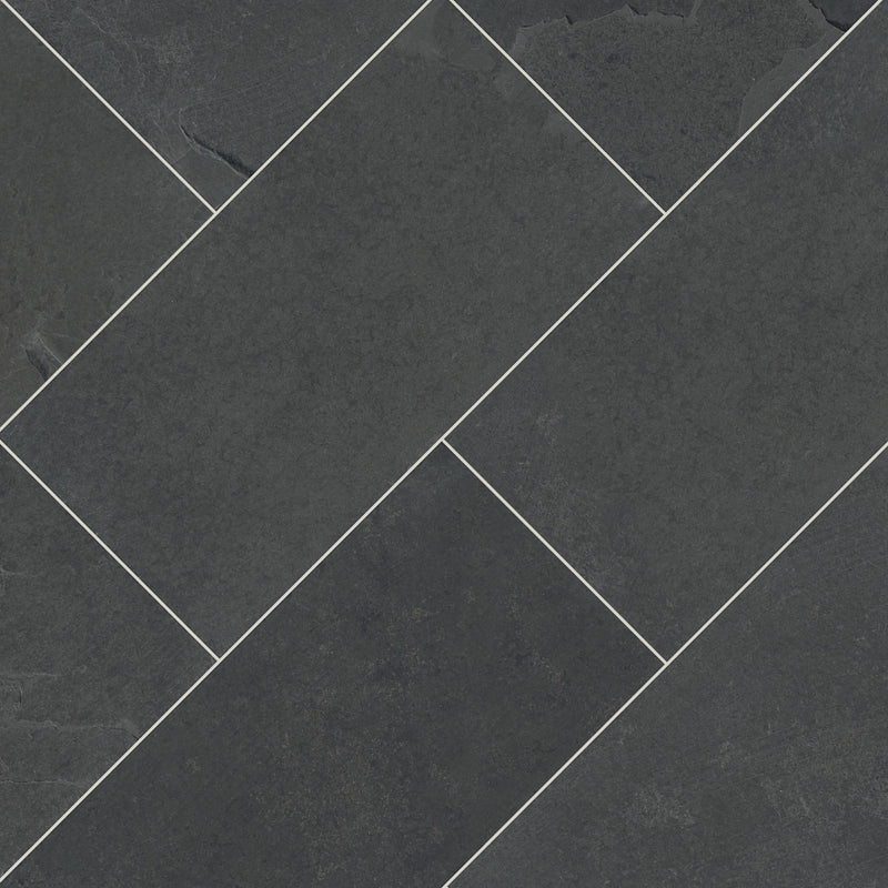 Montauk black 12 in x 12 in gauged slate floor and wall tile SMONBLK1212G product shot angle view