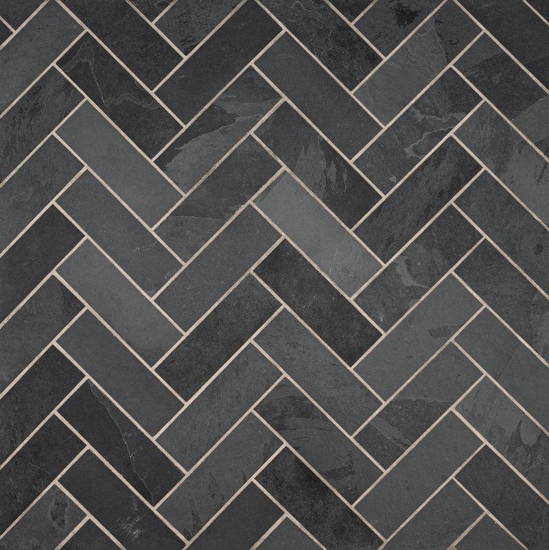 Montauk black 12 in x 12 in gauged slate floor and wall tile SMONBLK1212G angle view