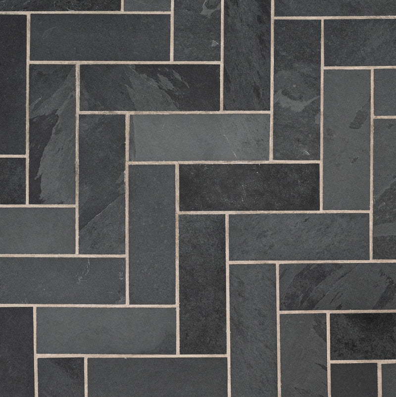 Montauk black 12 in x 12 in gauged slate floor and wall tile SMONBLK1212G top view