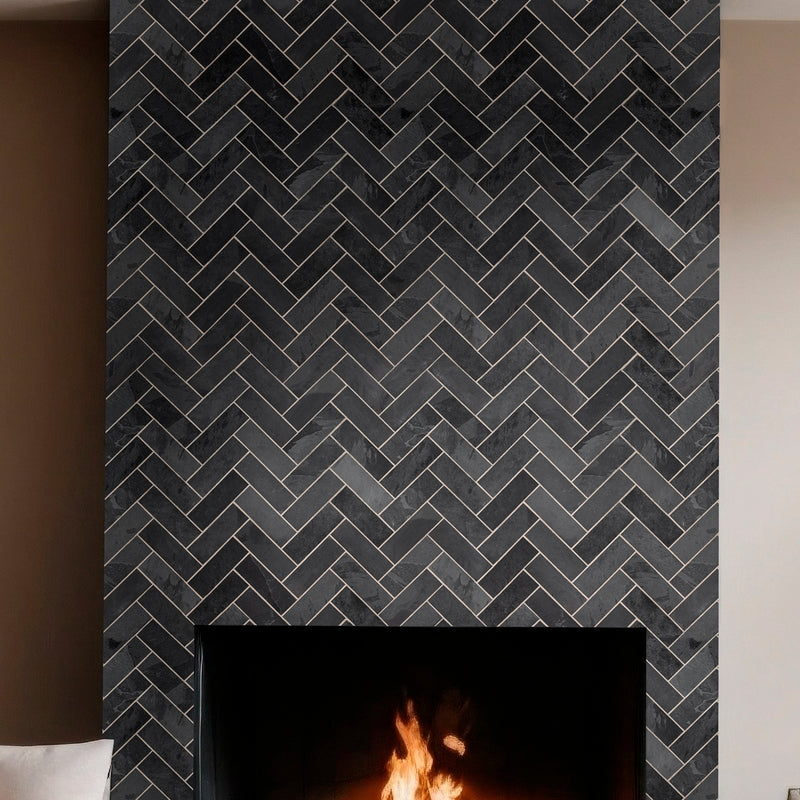 Montauk black 12 in x 12 in gauged slate floor and wall tile SMONBLK1212G fireglass view