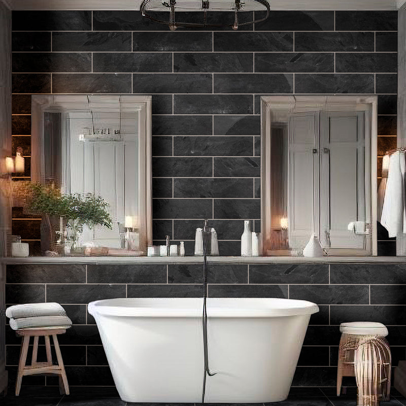 Montauk black 12 in x 12 in gauged slate floor and wall tile SMONBLK1212G product shot bath basin view 2