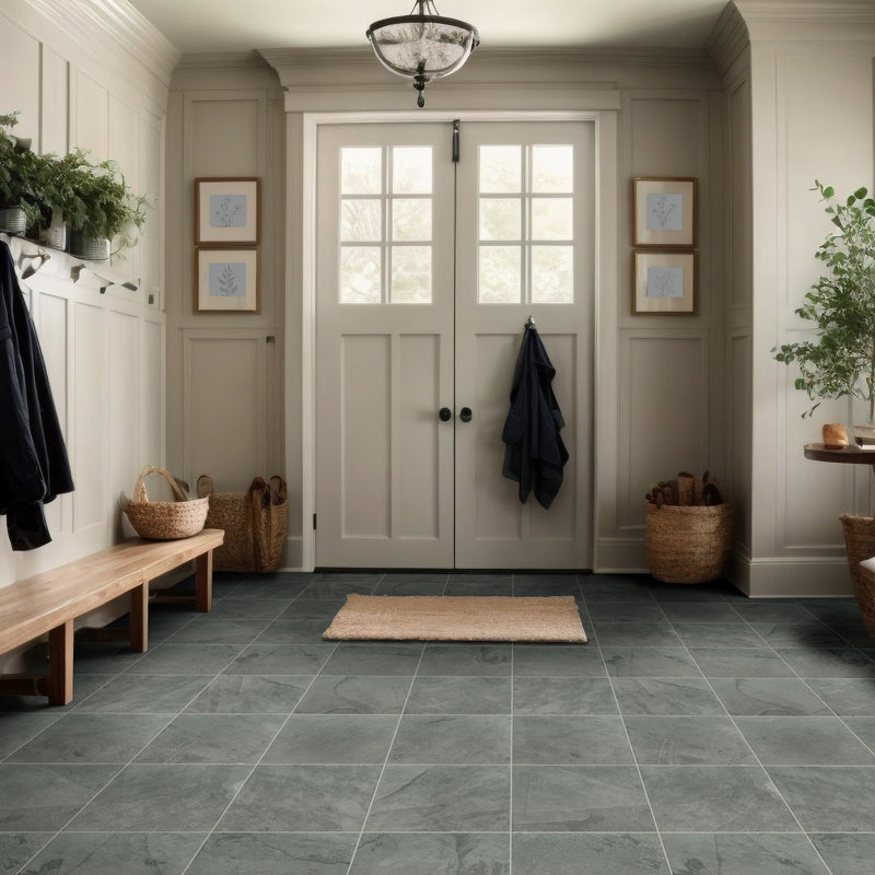 Montauk blue 12 in x 12 in gauged slate floor and wall tile SMONBLU1212G product shot tile bath view