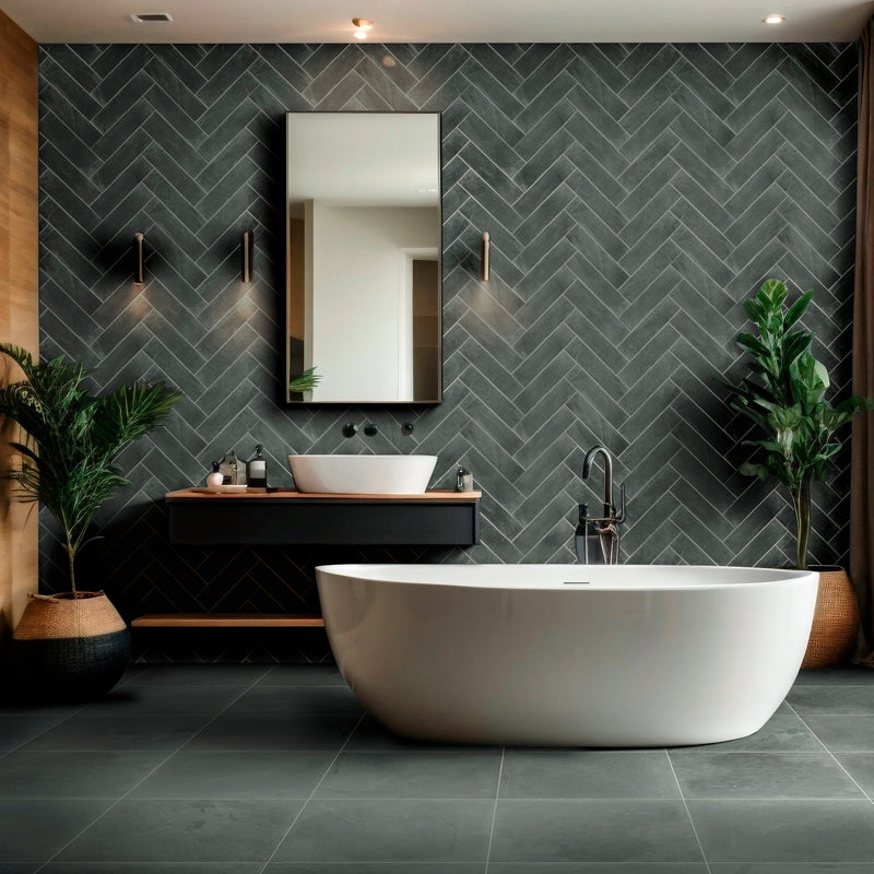 Montauk blue 24 in x 24 in gauged slate floor and wall tile SMONBLU2424G product shot bath tub view