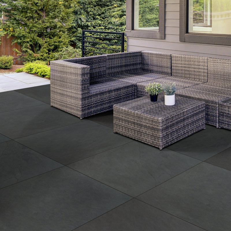 Montauk blue 24 in x 24 in gauged slate floor and wall tile SMONBLU2424G product shot outdoor view