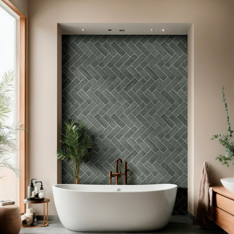 Montauk blue 4 in x 12 in gauged slate floor and wall tile SMONBLU412G product shot tile bath tub view