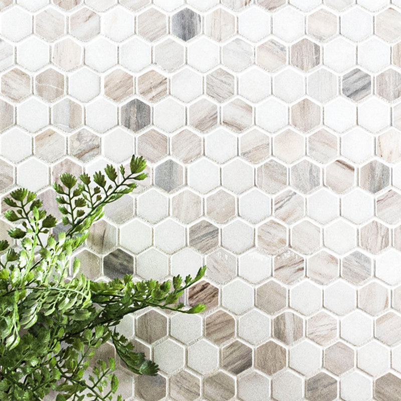 Angora Tibi 12"x12" Polished Marble Mosaic Floor And Wall Tile - MSI Collection plant pot view