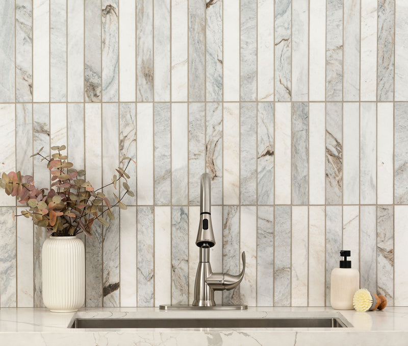 Arabescato Venato White 12"x12" Stacked Honed Marble Mosaic Floor And Wall Tile - MSI Collection sink view 2