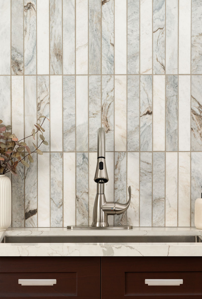 Arabescato Venato White 12"x12" Stacked Honed Marble Mosaic Floor And Wall Tile - MSI Collection sink view 3
