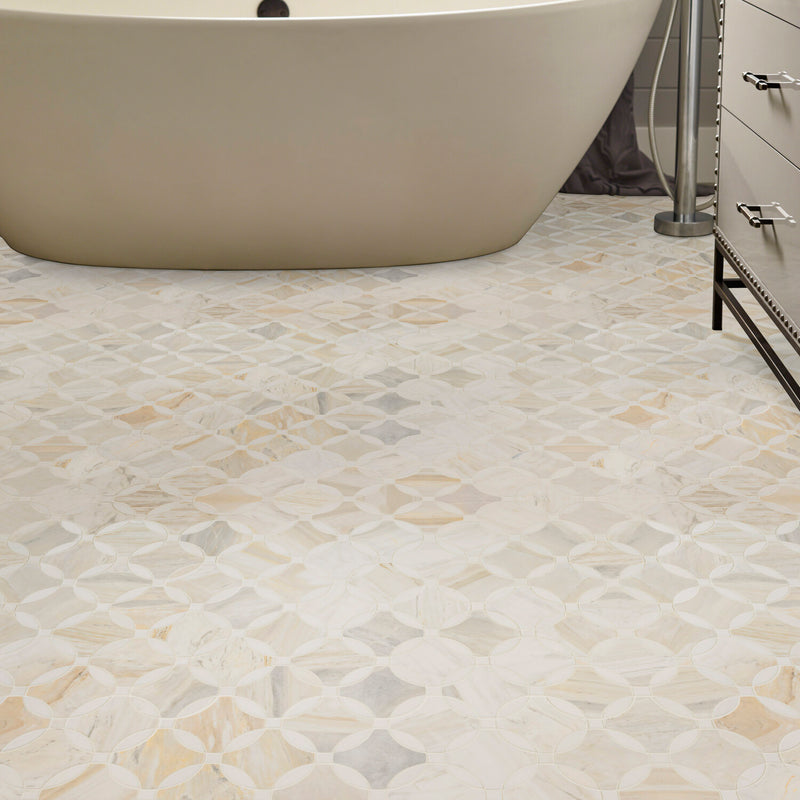 Athena Gold 10"x10" Lola Polished Marble Mosaic Floor And Wall Tile - MSI Collection floor view 2