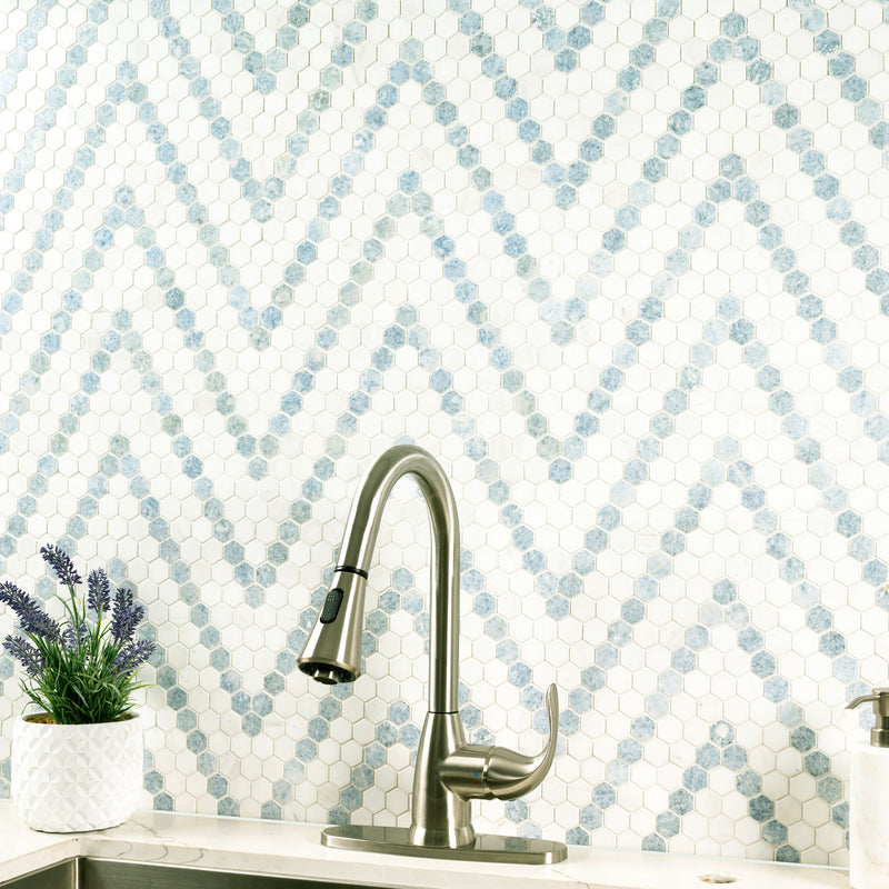 Azula Sazi 14"x11" Polished Marble Mosaic Floor And Wall Tile - MSI Collection sink view 3