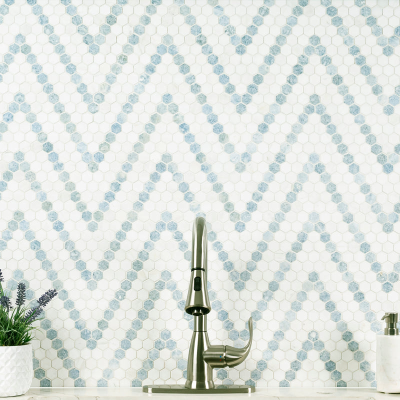 Azula Sazi 14"x11" Polished Marble Mosaic Floor And Wall Tile - MSI Collection sink view 2