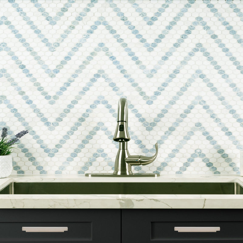 Azula Sazi 14"x11" Polished Marble Mosaic Floor And Wall Tile - MSI Collection sink view