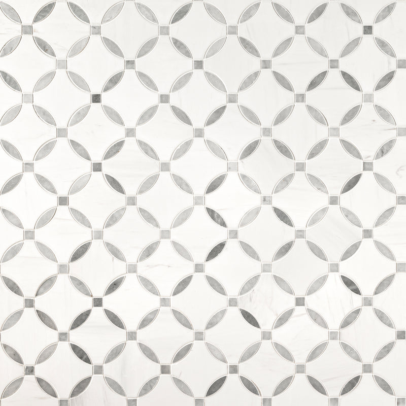 Bianco Dolomite Lola 10.25"x10.25" Polished Marble Mosaic Floor and Wall Tile - MSI Collection angle view