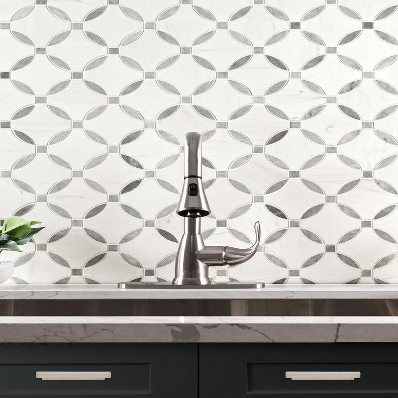 Bianco Dolomite Lola 10.25"x10.25" Polished Marble Mosaic Floor and Wall Tile - MSI Collection kitchen sink view 2