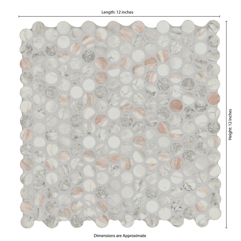 Briar Rosa Pennyround 12"x12" Matte Glass Floor and Wall Tile - MSI Collection