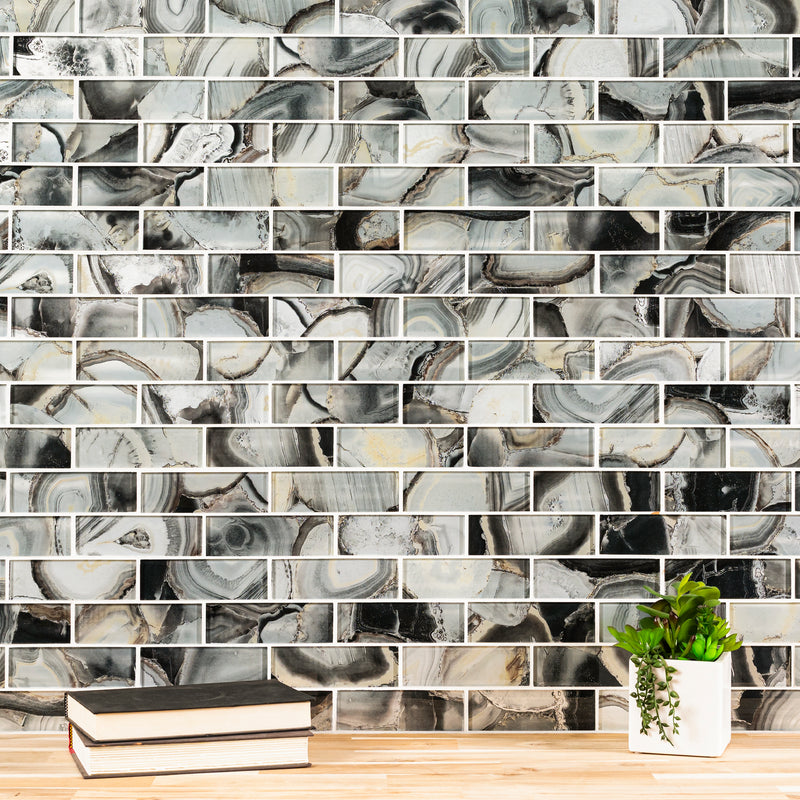 Midnight Agate 12"X12" Matte Glass Mesh-mounted Mosaic Tile - MSI Collection books on table view
