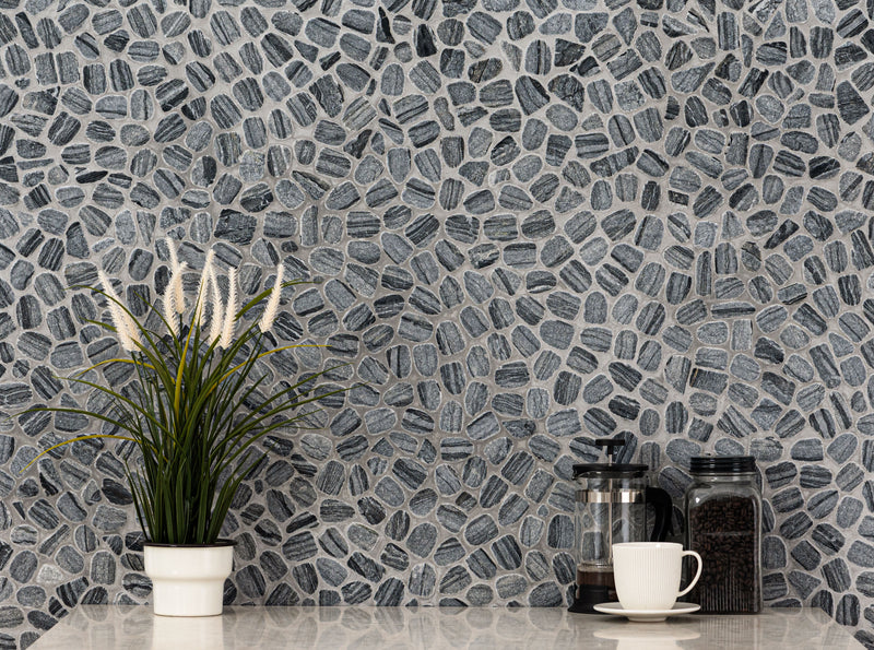 Henley Pebble 12"x12" Tumbled Marble Mosaic Floor and Wall tile - MSI Collection kitchen with cup view 2