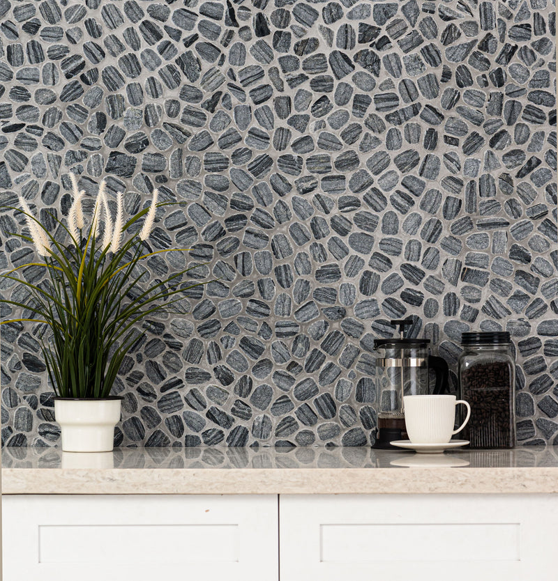 Henley Pebble 12"x12" Tumbled Marble Mosaic Floor and Wall tile - MSI Collection kitchen with cup view 3