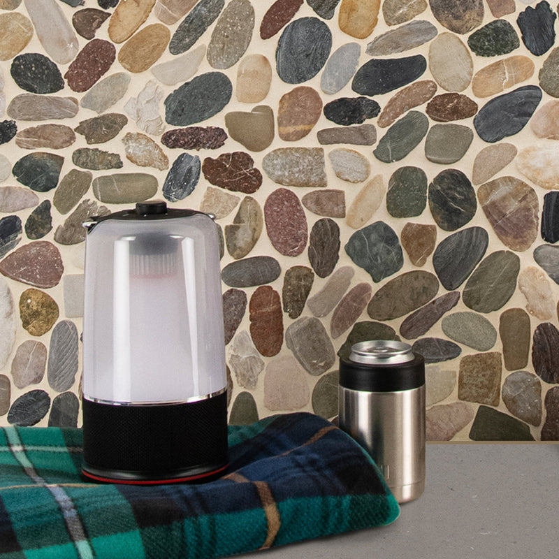 Mix river rock 12X12.2 tumbled quartz mesh mounted mosaic tile SMOT-PEB-MIXRVR kitchen utensils view