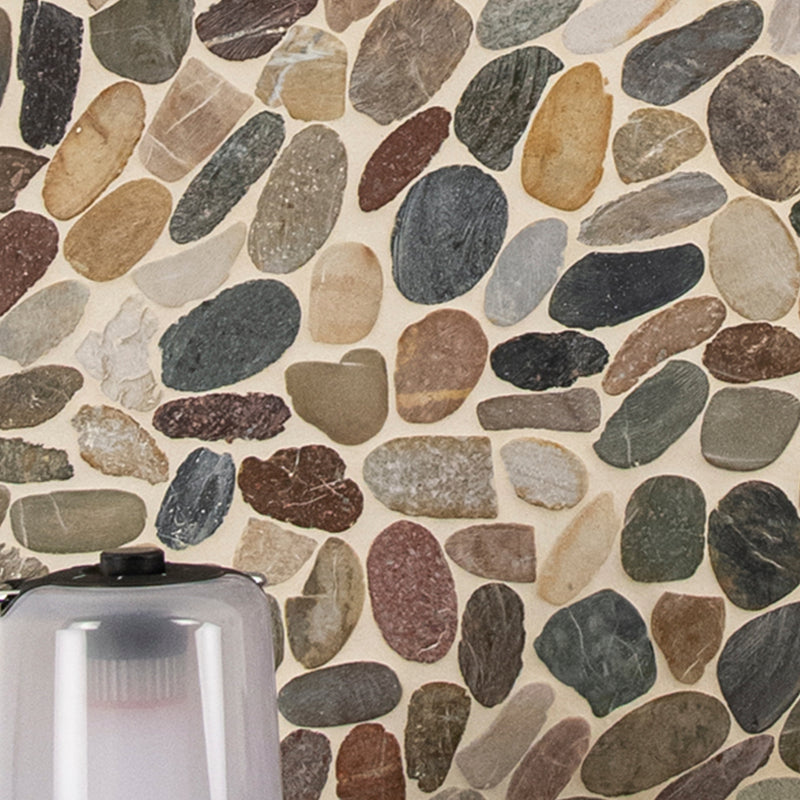 Mix river rock 12X12.2 tumbled quartz mesh mounted mosaic tile SMOT-PEB-MIXRVR kitchen utensils view closeup