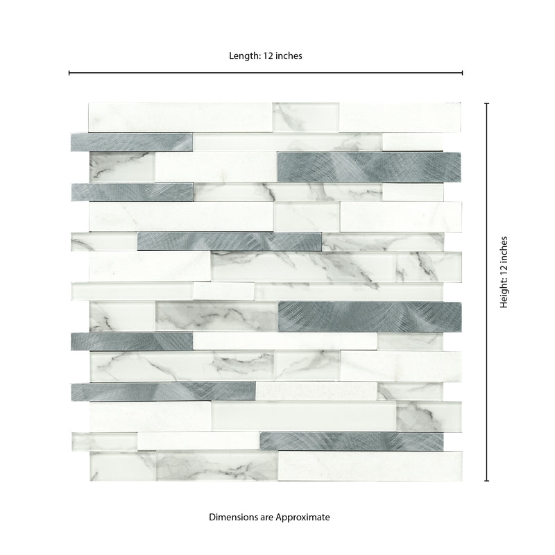Denali Frost Interlocking 12"x12" Glass Peel and Stick Mosaic Tile - MSI Collection measurement view