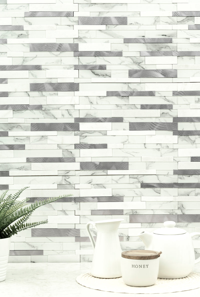Denali Frost Interlocking 12"x12" Glass Peel and Stick Mosaic Tile - MSI Collection kitchen view