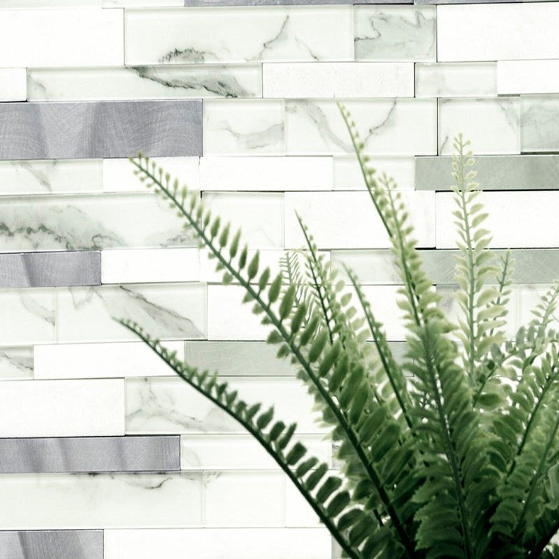 Denali Frost Interlocking 12"x12" Glass Peel and Stick Mosaic Tile - MSI Collection plant view 4