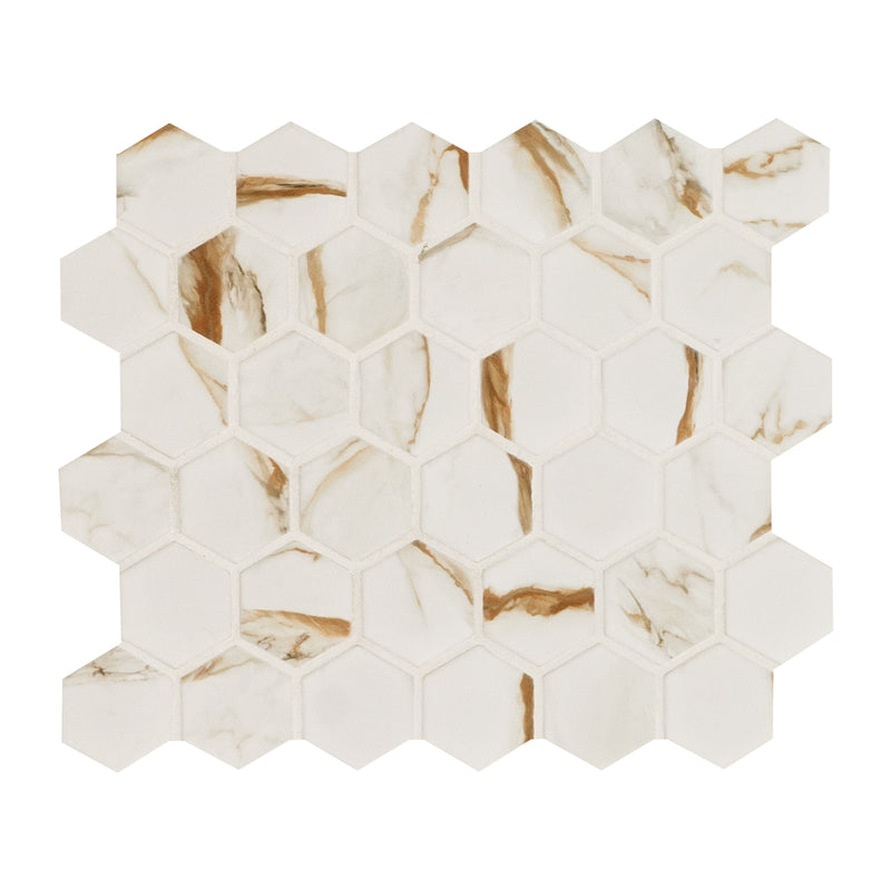 Calacatta Gold 11"x12" Matte 2" Hexagon Matte Porcelain Floor and Wall Tile - MSI Collection tile view