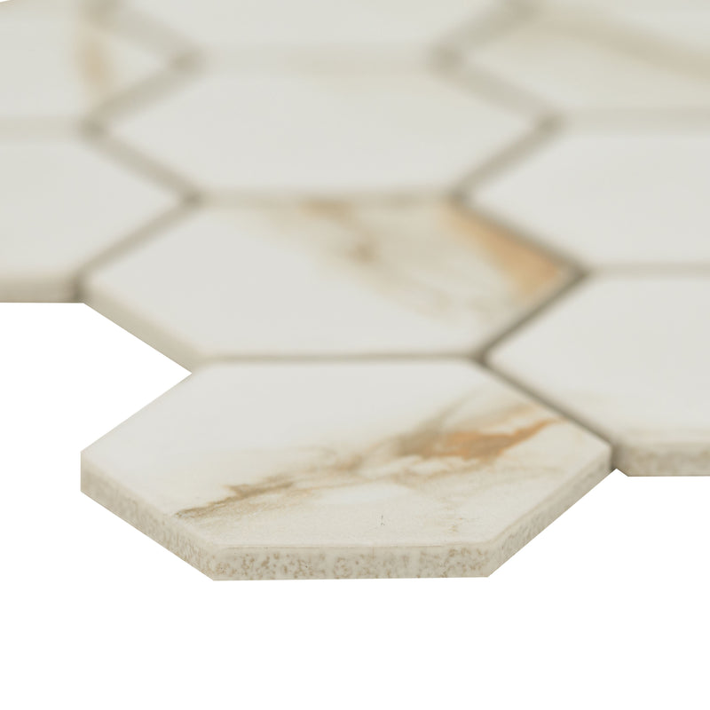 Calacatta Gold 11"x12" Matte 2" Hexagon Matte Porcelain Floor and Wall Tile - MSI Collection profile view