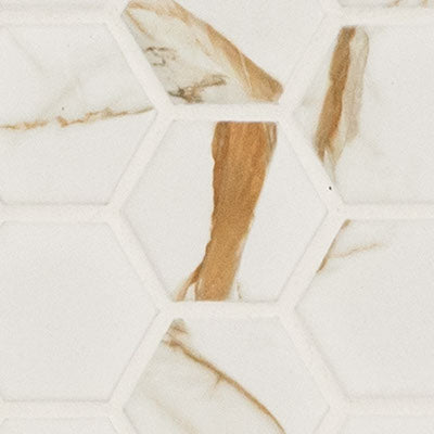 Calacatta Gold 11"x12" Matte 2" Hexagon Matte Porcelain Floor and Wall Tile - MSI Collection closeup view
