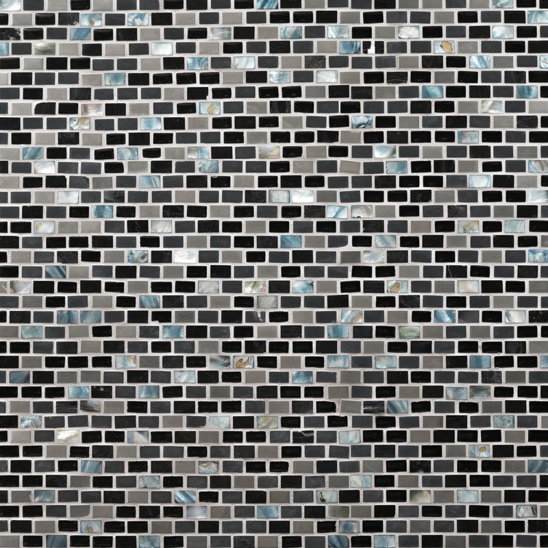 Midnight pearl 12X12 glass metal and stone mesh mounted mosaic wall tile SMOT-SGLSMT-MNPRL8MM product shot wall view