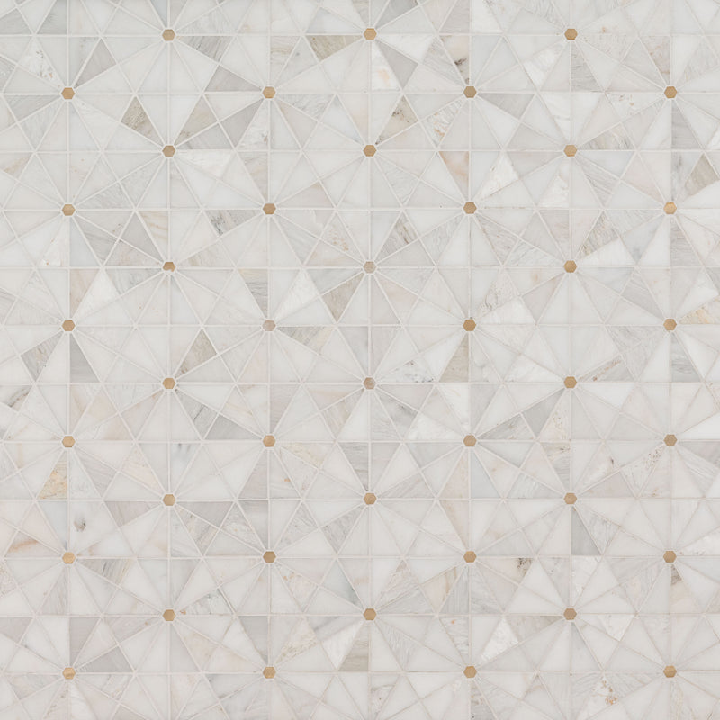 Elegante 10"x12" Pinwheel Gold Polished Stone Mosaic Floor And Wall Tile - MSI Collection wall view