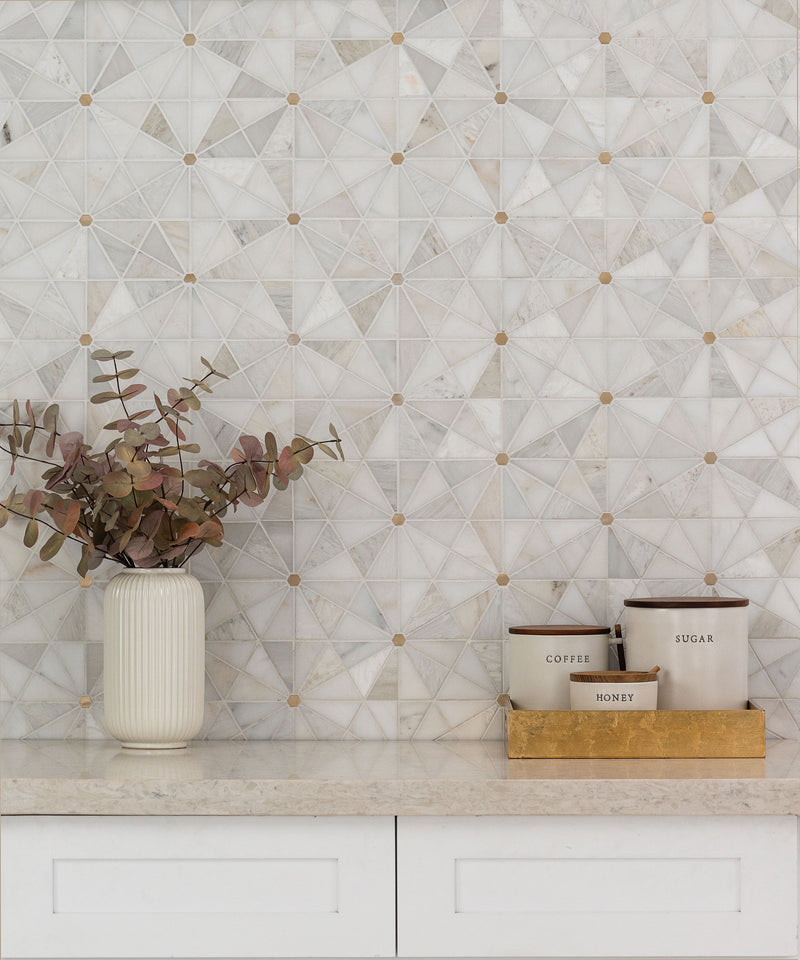 Elegante 10"x12" Pinwheel Gold Polished Stone Mosaic Floor And Wall Tile - MSI Collection bathroom view 3