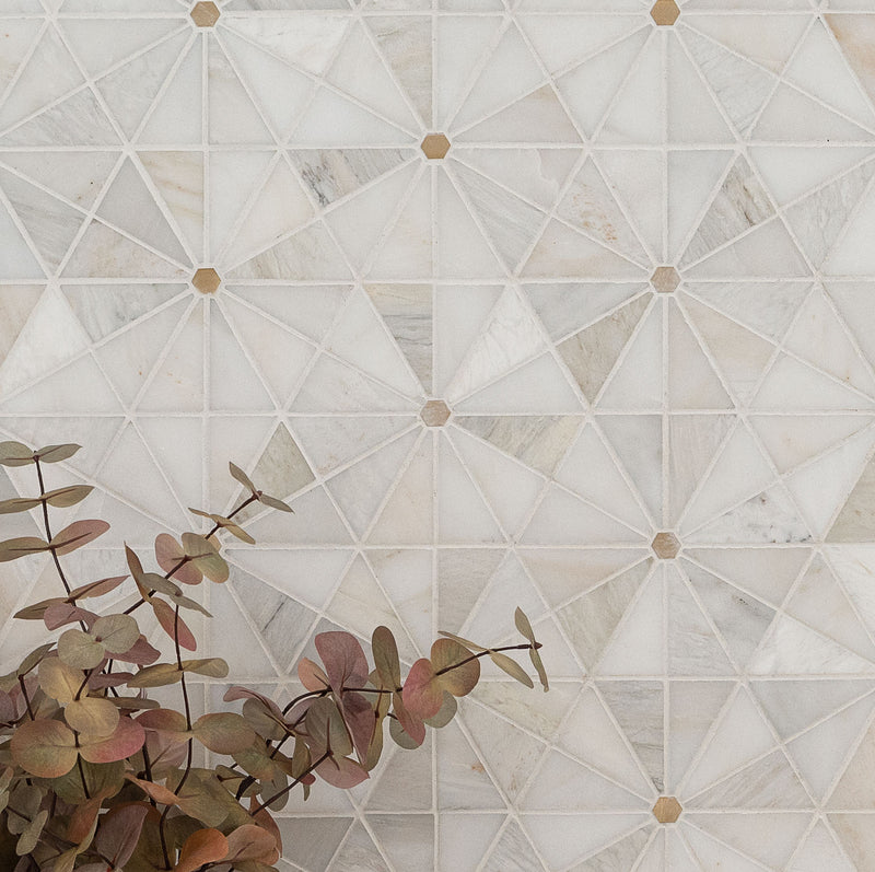 Elegante 10"x12" Pinwheel Gold Polished Stone Mosaic Floor And Wall Tile - MSI Collection bathroom view 4
